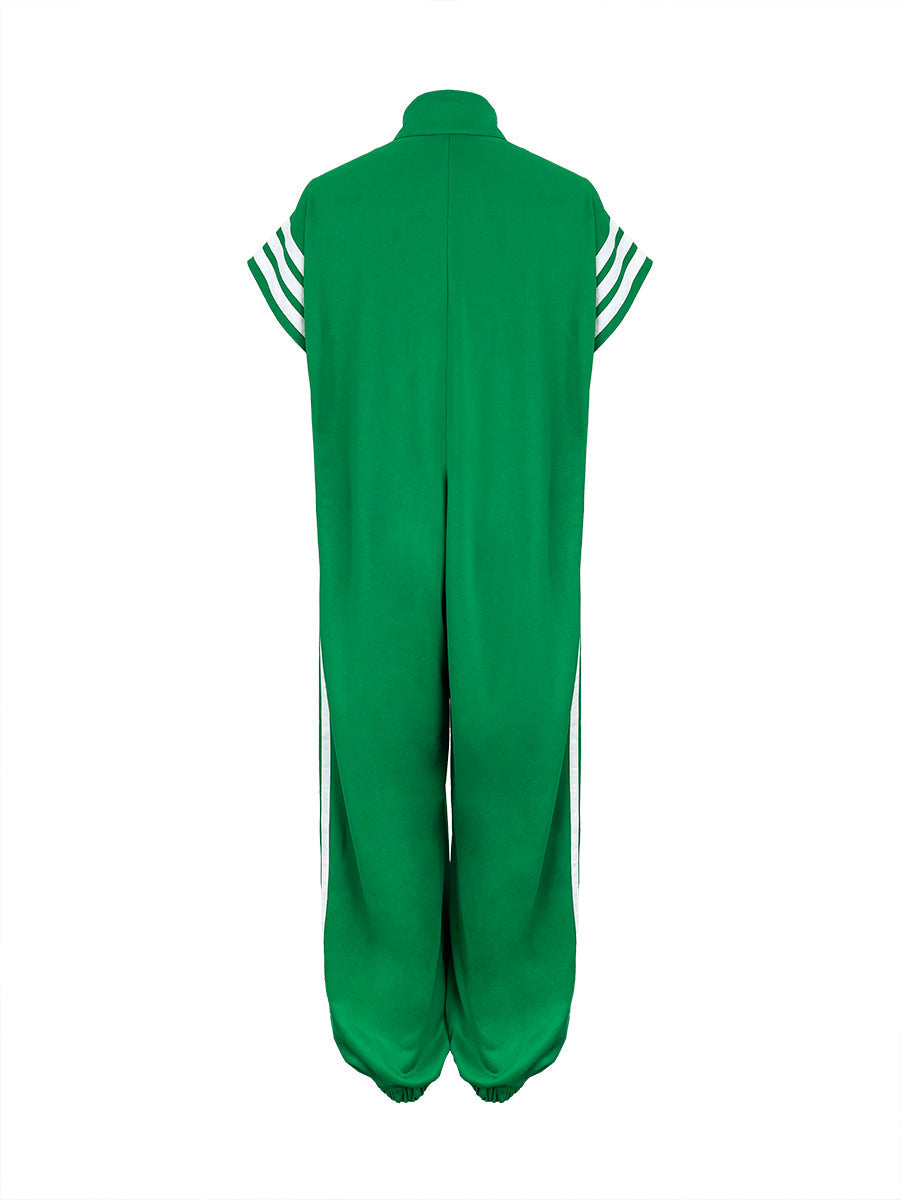 Plus Size Striped Sleeveless Jumpsuit with Stand Collar Modeberg Bern