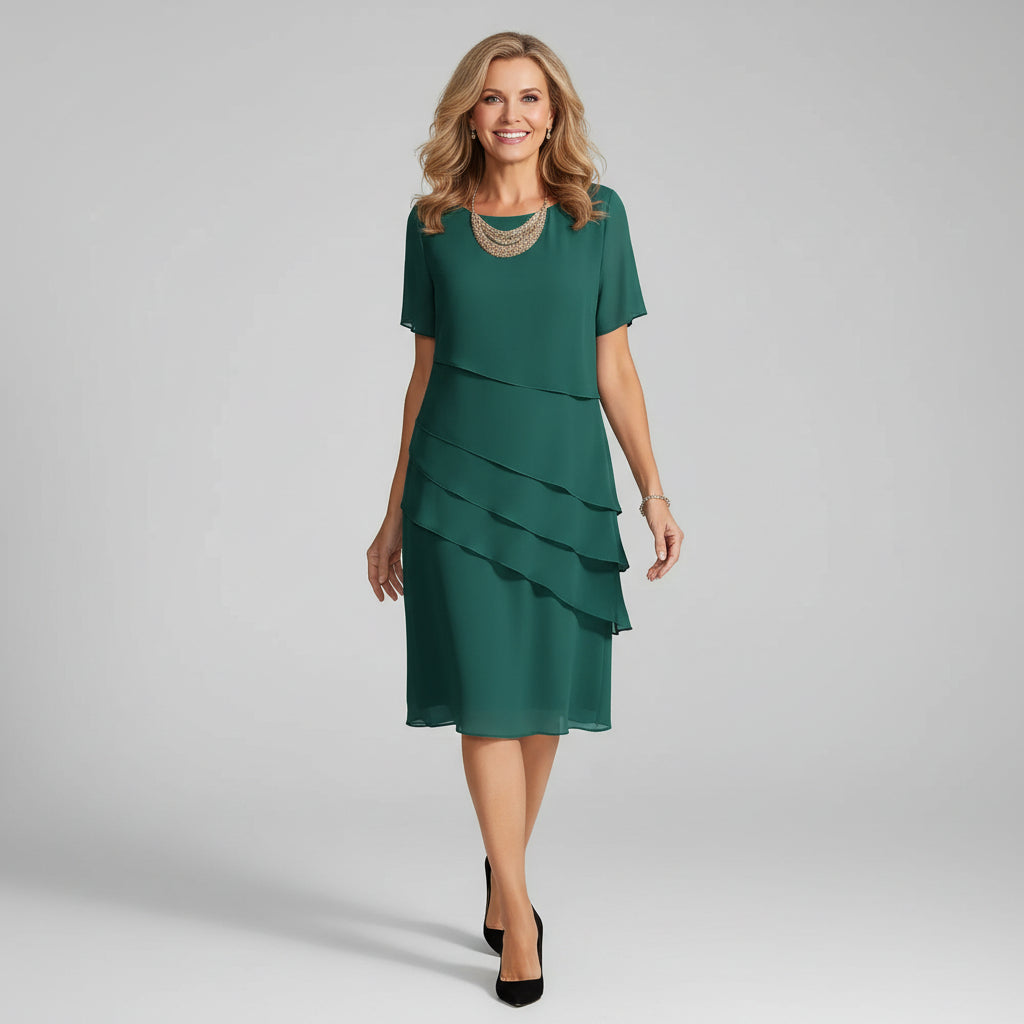 Short Sleeve Tiered Chiffon Midi Dress Modeberg Bern