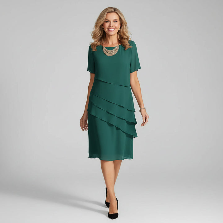 Short Sleeve Tiered Chiffon Midi Dress Modeberg Bern