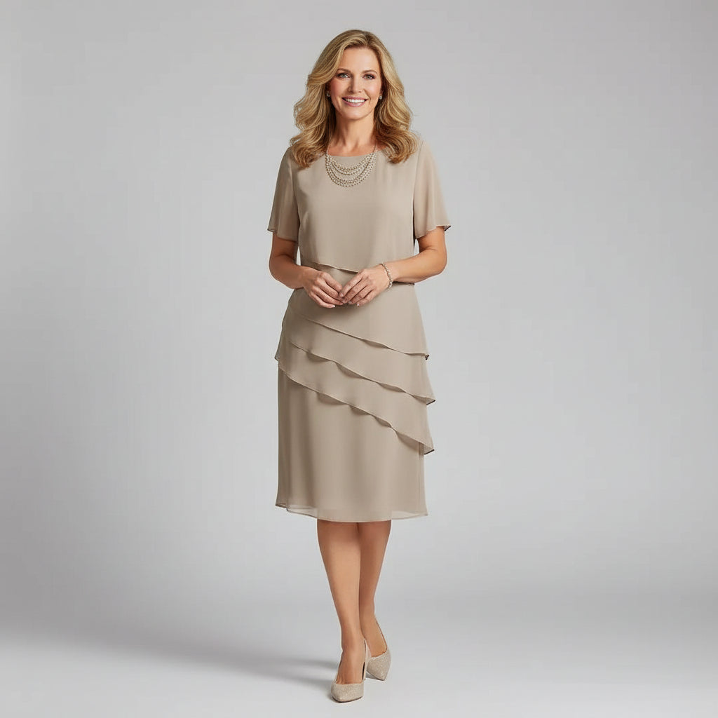 Short Sleeve Tiered Chiffon Midi Dress Modeberg Bern