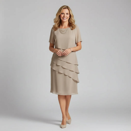 Short Sleeve Tiered Chiffon Midi Dress Modeberg Bern
