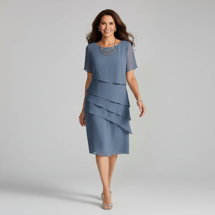 Short Sleeve Tiered Chiffon Midi Dress Modeberg Bern