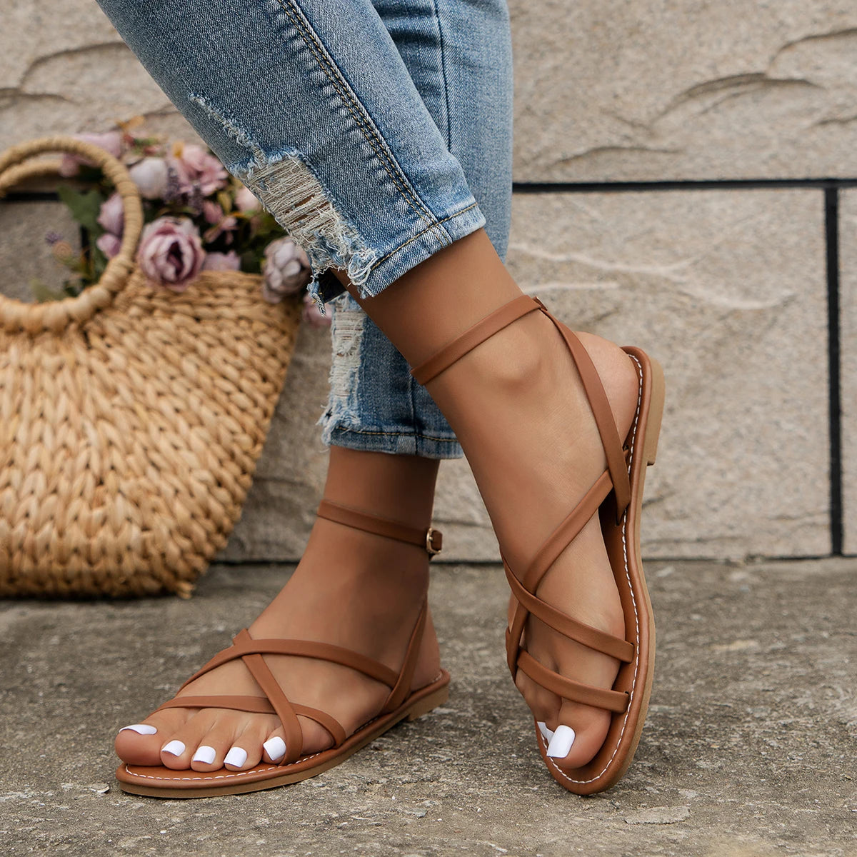 Criss-Cross Vegan Leather Flat Sandals Modeberg Bern