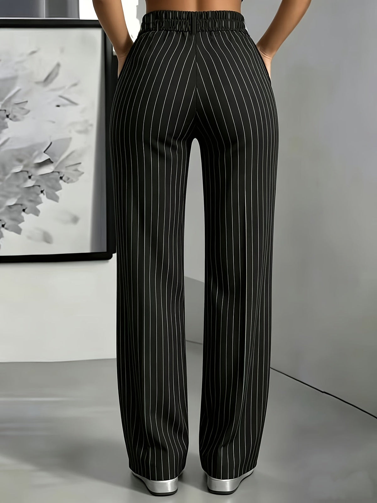 Striped Slim Fit Straight Leg Office Trousers Modeberg Bern