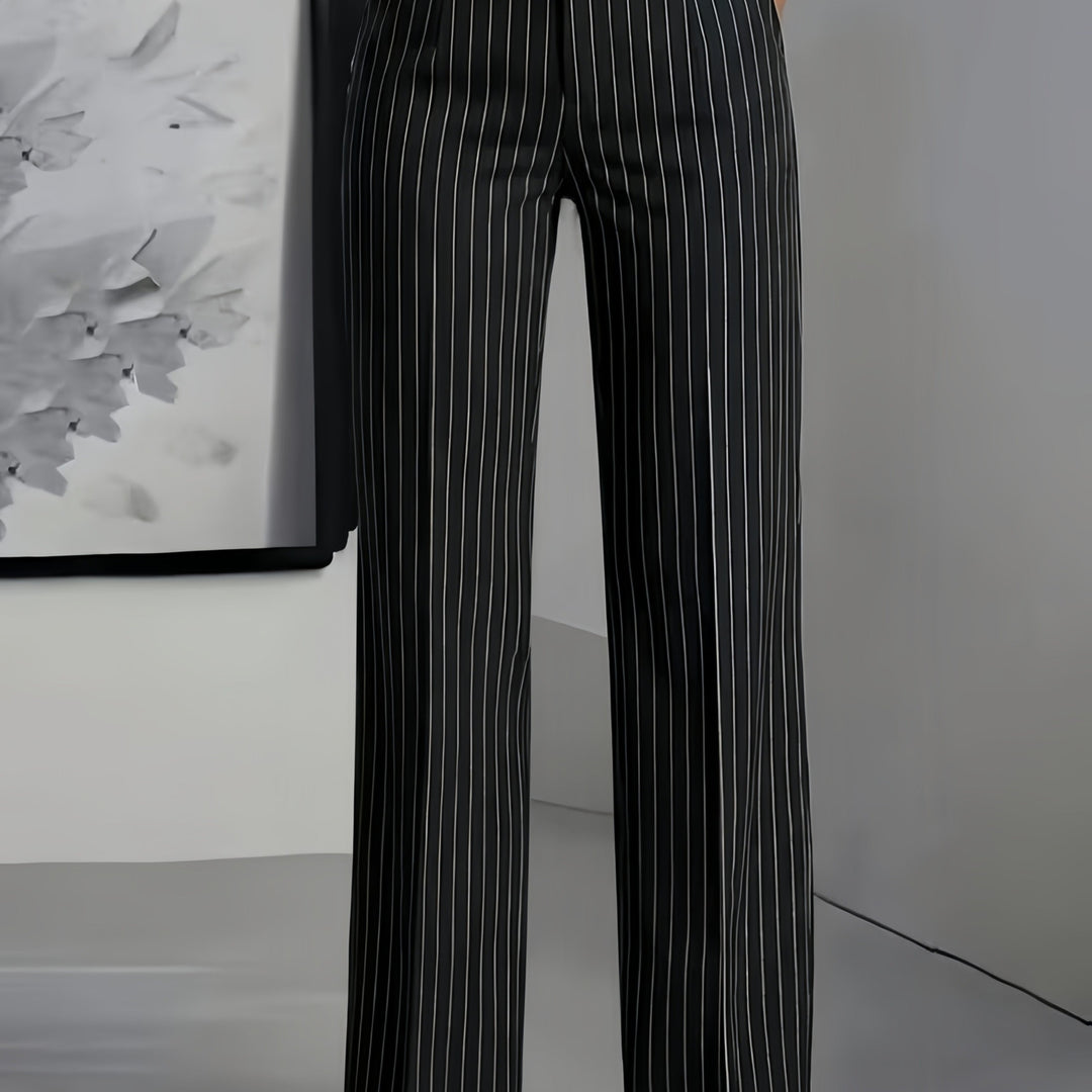 Striped Slim Fit Straight Leg Office Trousers Modeberg Bern