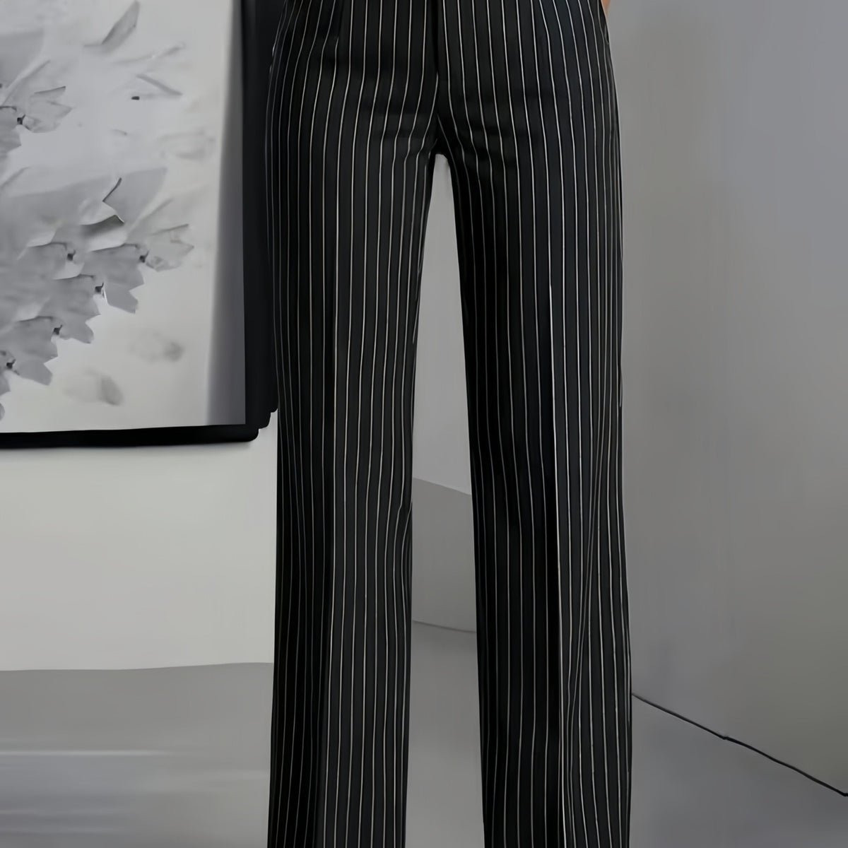 Striped Slim Fit Straight Leg Office Trousers Modeberg Bern