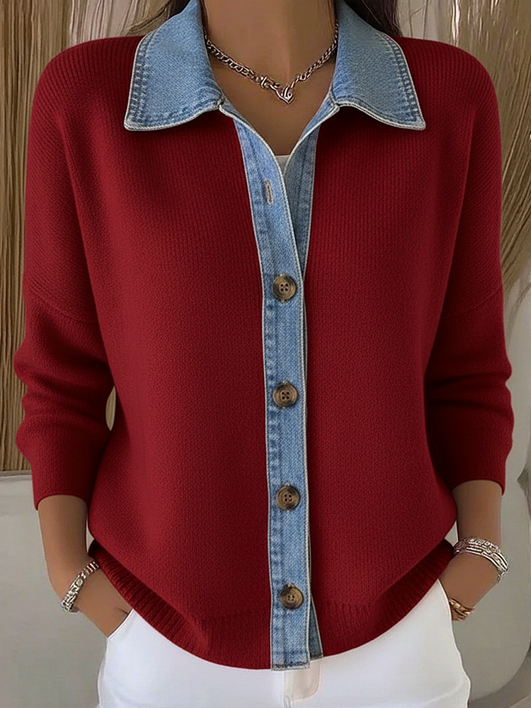 Women's Polo Collar Knit Cardigan Modeberg Bern