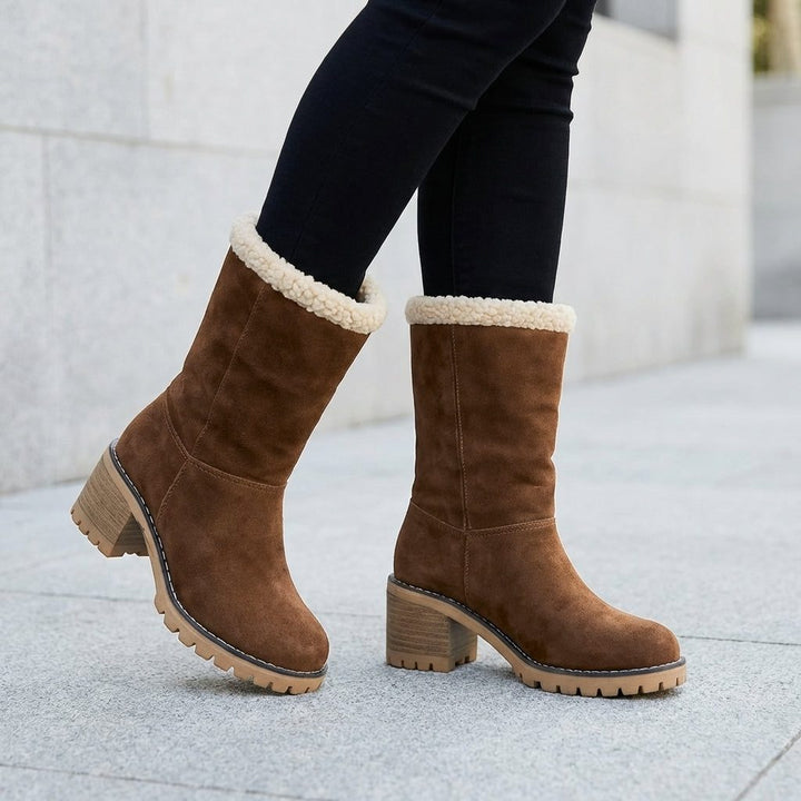 Fleece Lined Block Heel Ankle Boots with Lug Sole Modeberg Bern