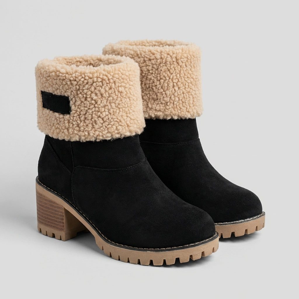 Fleece Lined Block Heel Ankle Boots with Lug Sole Modeberg Bern