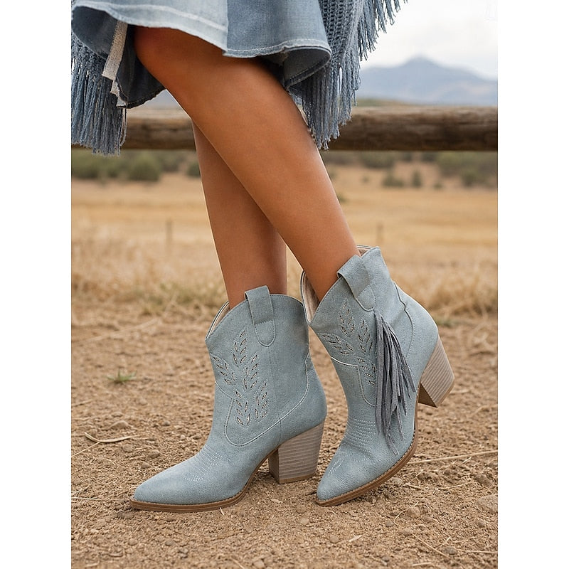 Tasseled Western Ankle Boots with Block Heel Modeberg Bern