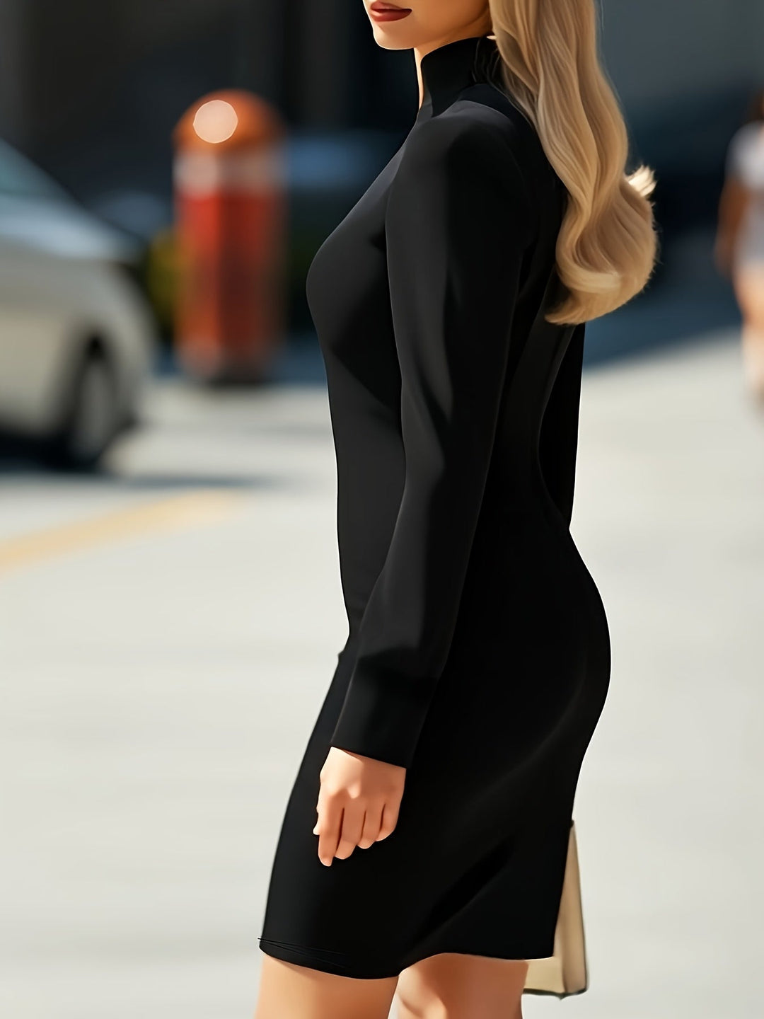 High Neck Long Sleeve Fitted Winter Dress Modeberg Bern