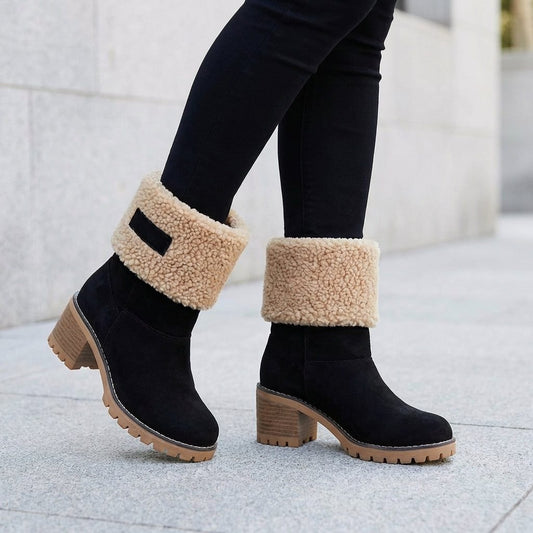 Fleece Lined Block Heel Ankle Boots with Lug Sole Modeberg Bern
