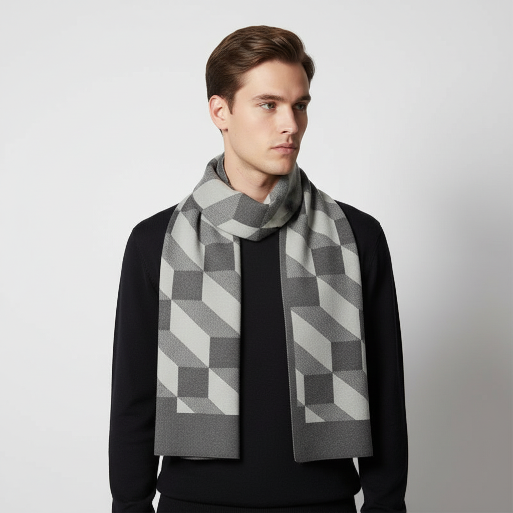 Egon™ Schal Mit Geometrischem Muster – Hellgrau | Modeberg Bern