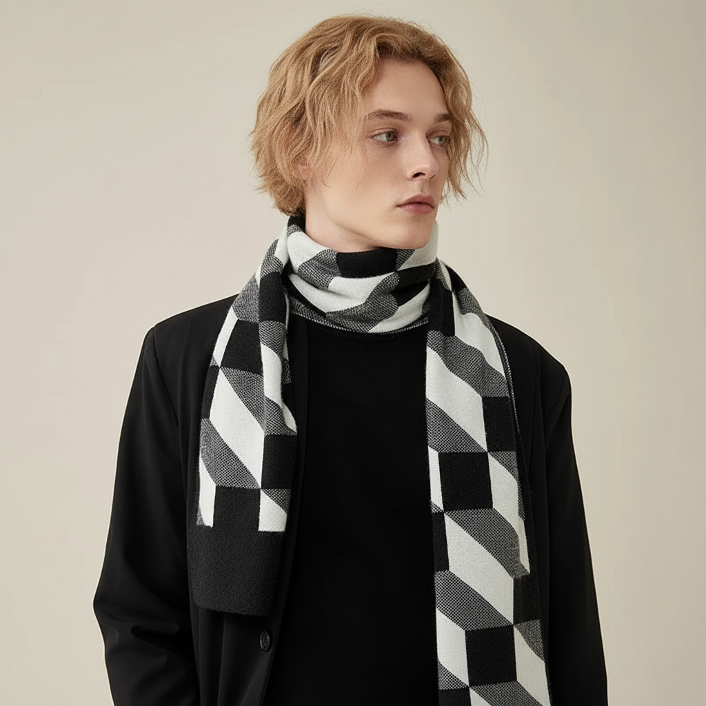 Egon™ Schal Mit Geometrischem Muster – Schwarz-Weiß | Modeberg Bern