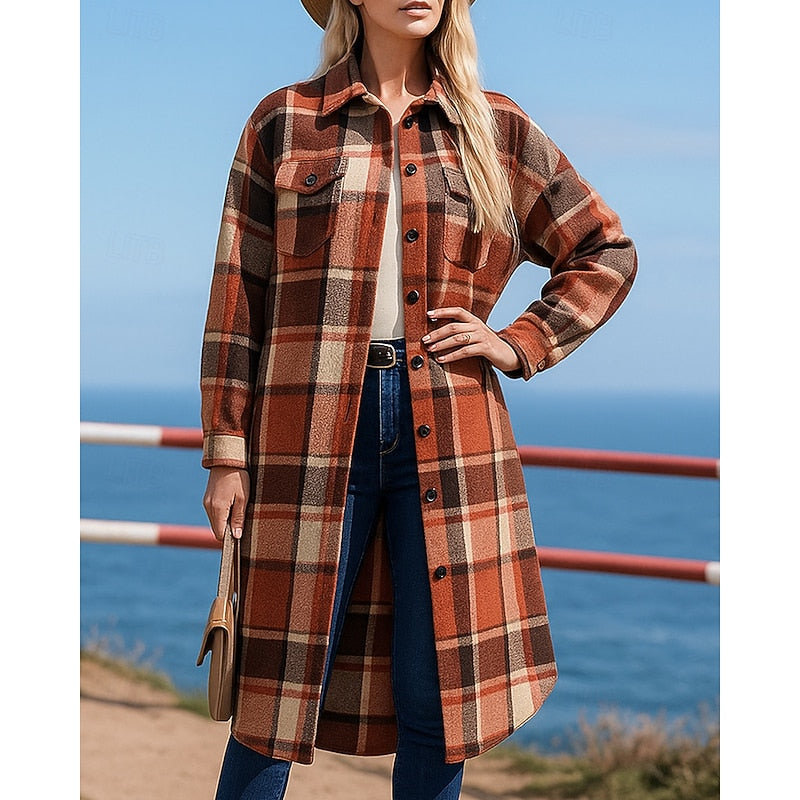 Longline Checked Coat with Relaxed Button-Front Modeberg Bern