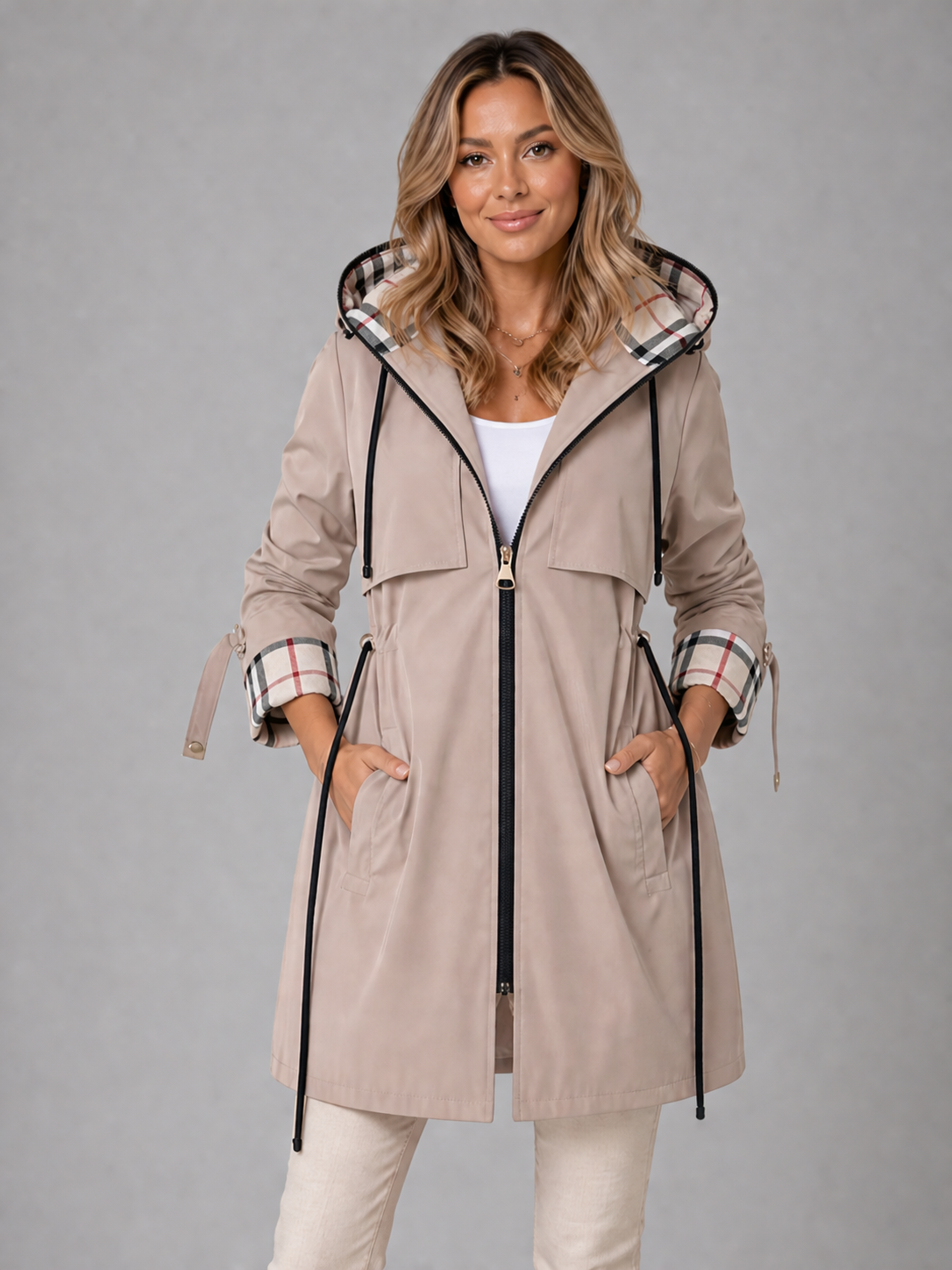 Hooded Longline Rain Coat with Adjustable Waist Modeberg Bern