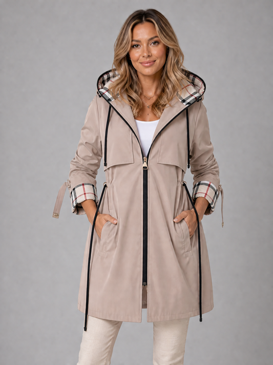 Hooded Longline Rain Coat with Adjustable Waist Modeberg Bern