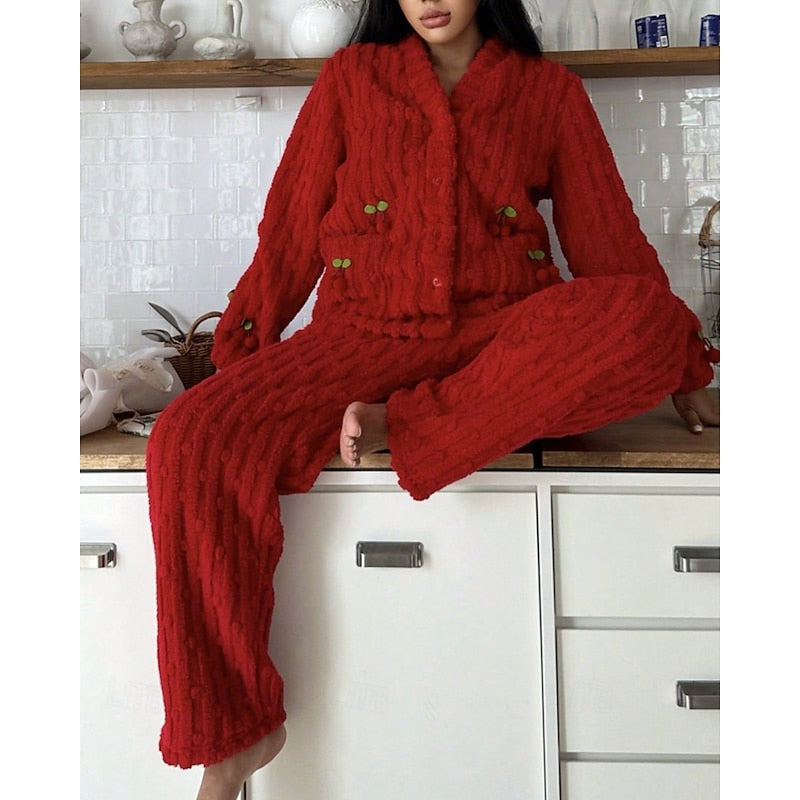 Cosy Cherry-Detail Fluffy Loungewear Set Modeberg Bern