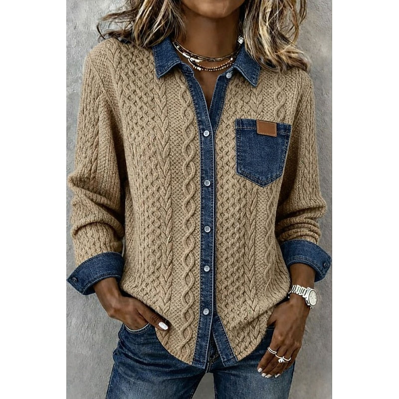 Textured Contrast Panel Blouse Modeberg Bern