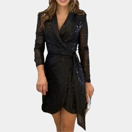 Blazer-Style Dress with Belted Waist and Glitter Finish Modeberg Bern