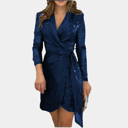 Blazer-Style Dress with Belted Waist and Glitter Finish Modeberg Bern