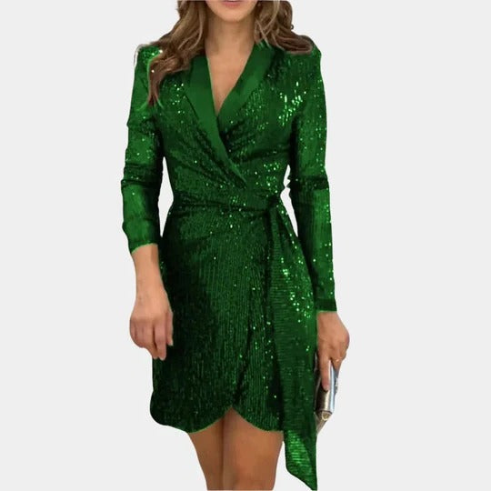 Blazer-Style Dress with Belted Waist and Glitter Finish Modeberg Bern