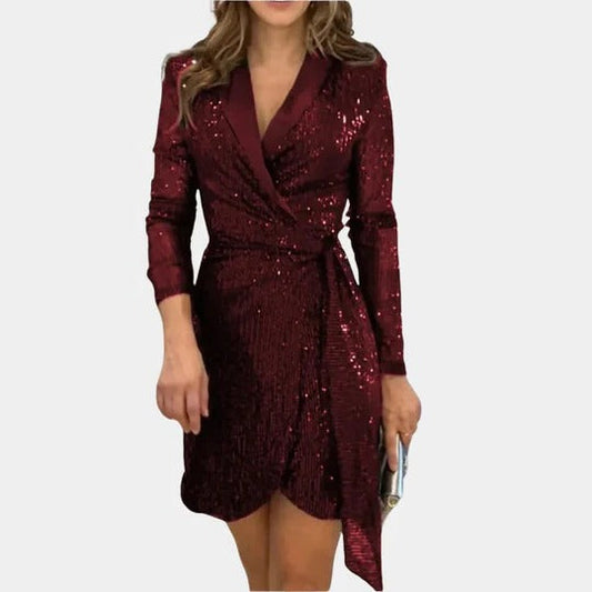 Blazer-Style Dress with Belted Waist and Glitter Finish Modeberg Bern