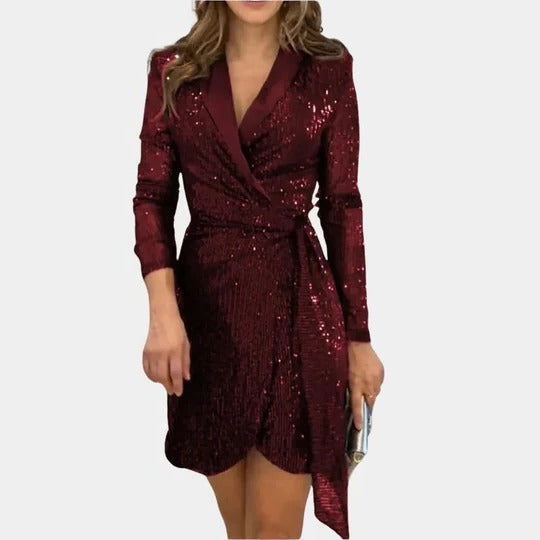 Blazer-Style Dress with Belted Waist and Glitter Finish Modeberg Bern