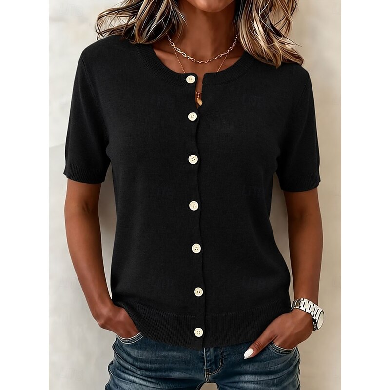 Button-Front Short Sleeve Top Modeberg Bern