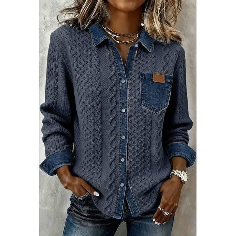 Textured Contrast Panel Blouse Modeberg Bern