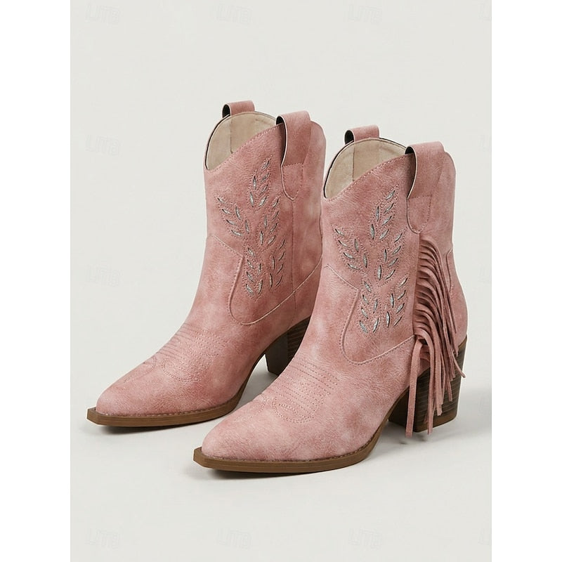 Tasseled Western Ankle Boots with Block Heel Modeberg Bern