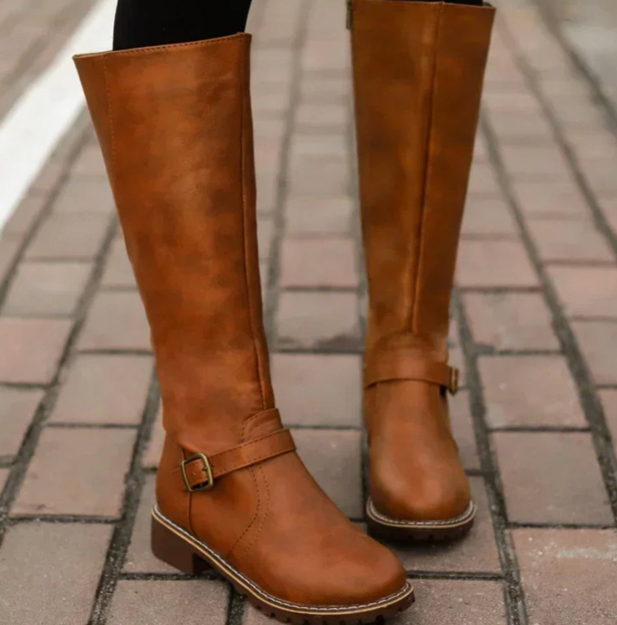 Leather Knee High Riding Boots with Ankle Buckle Strap Modeberg Bern