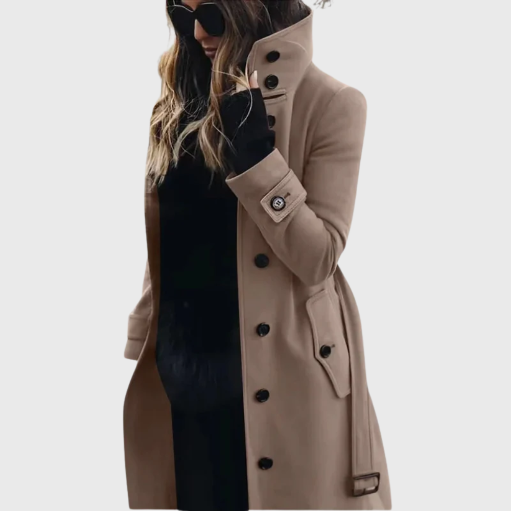Longline Coat with High Stand Collar and Cuff Straps Modeberg Bern