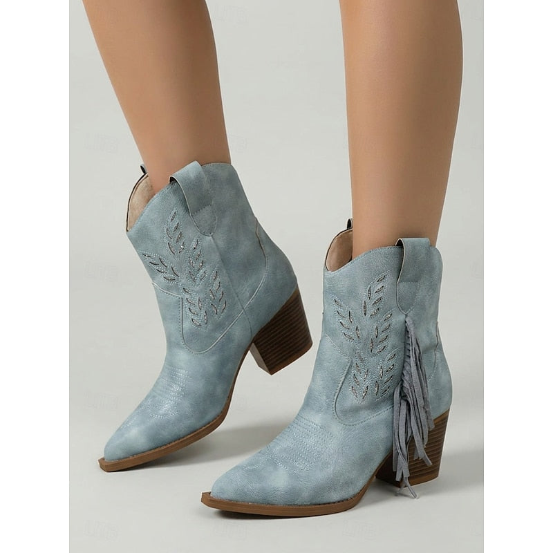 Tasseled Western Ankle Boots with Block Heel Modeberg Bern