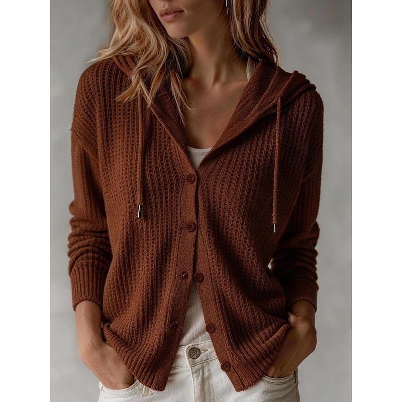 Hooded Button-Front Cardigan with Ribbed Cuffs Modeberg Bern