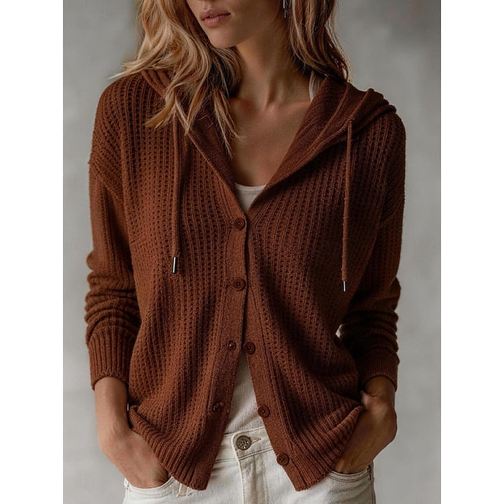 Hooded Button-Front Cardigan with Ribbed Cuffs Modeberg Bern