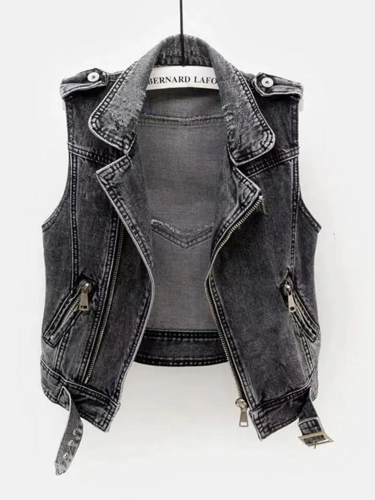 Women's Edgy Denim Biker Vest Modeberg Bern