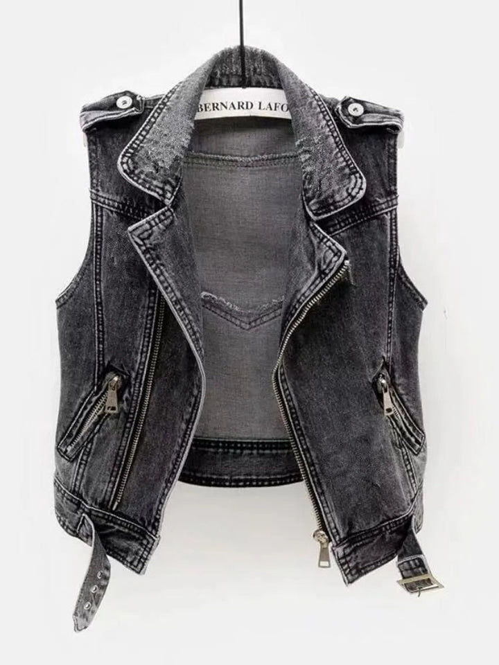 Women's Edgy Denim Biker Vest Modeberg Bern