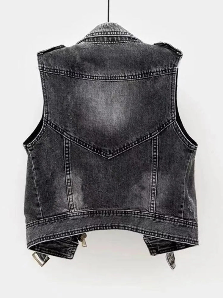 Women's Edgy Denim Biker Vest Modeberg Bern