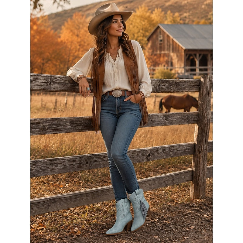 Tasseled Western Ankle Boots with Block Heel Modeberg Bern