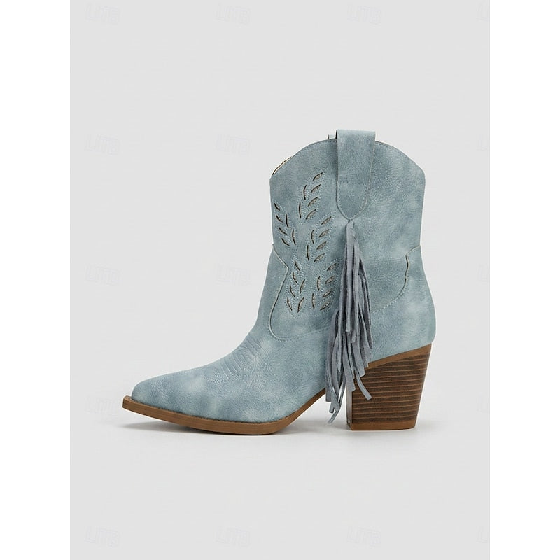 Tasseled Western Ankle Boots with Block Heel Modeberg Bern
