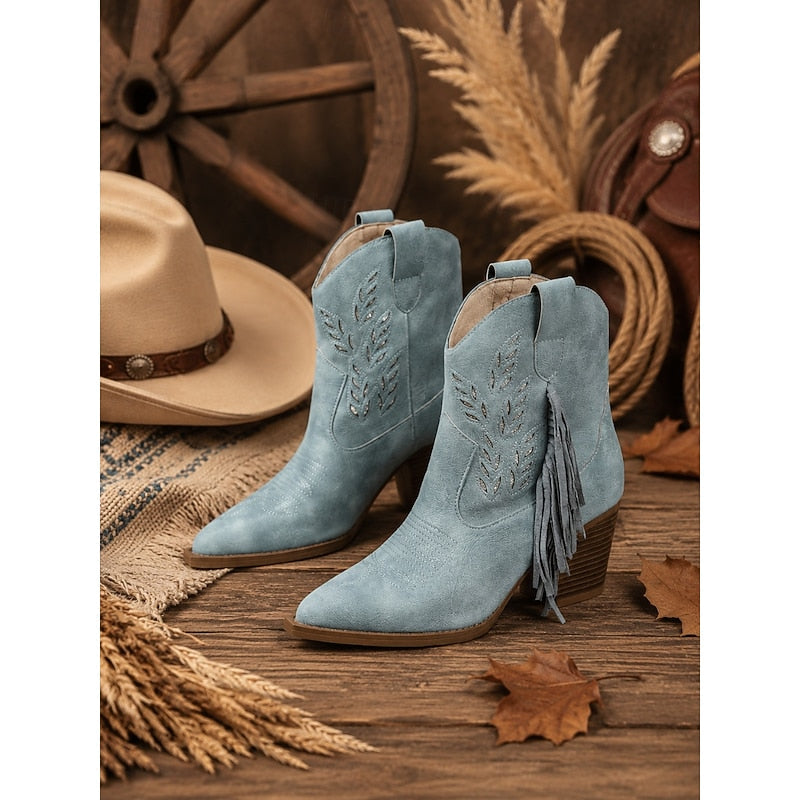 Tasseled Western Ankle Boots with Block Heel Modeberg Bern