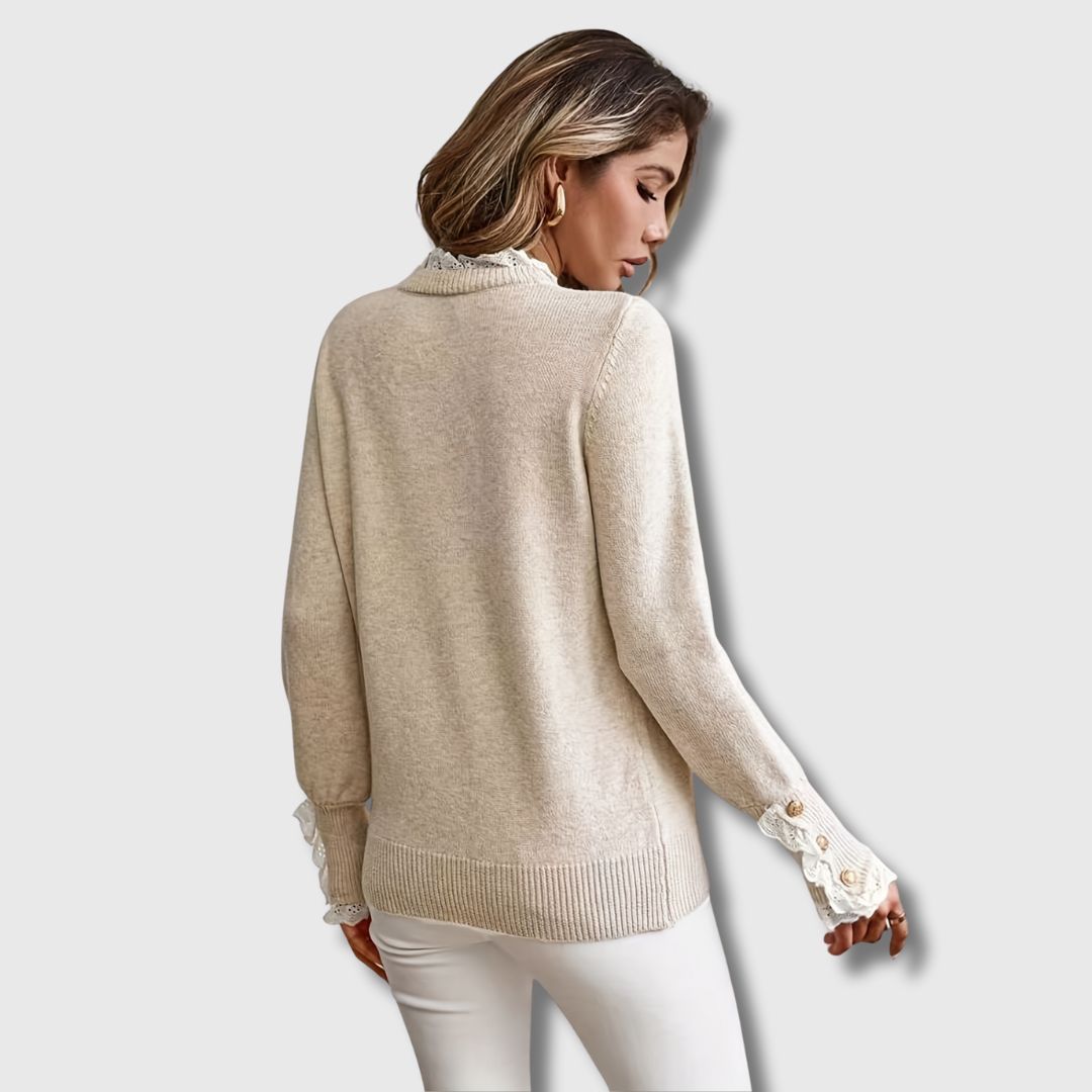 Lace Trim Round Neck Jumper with Button Sleeves Modeberg Bern