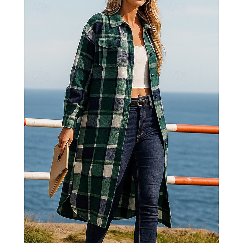 Longline Checked Coat with Relaxed Button-Front Modeberg Bern