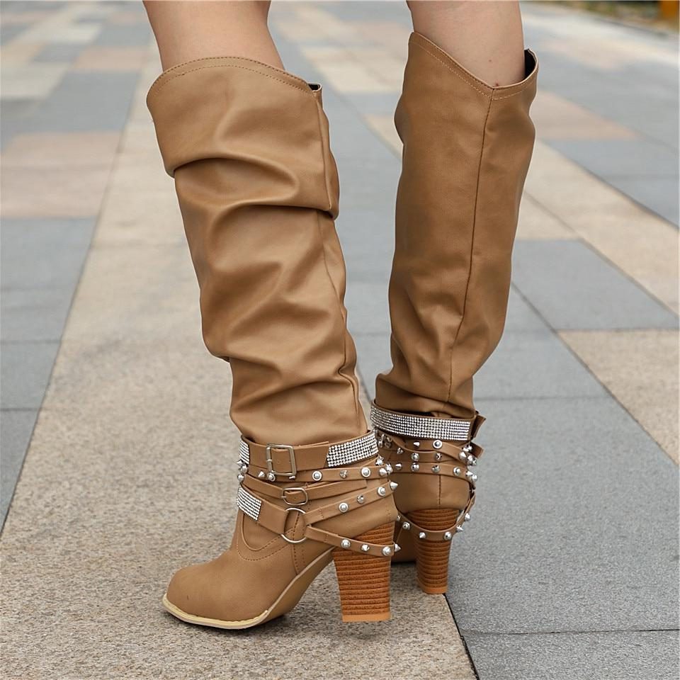 Slouchy Knee High Boots with Studded Ankle Straps Modeberg Bern