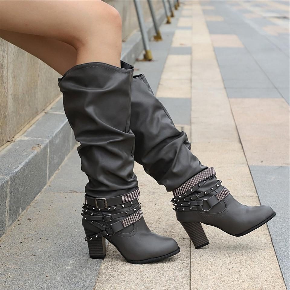 Slouchy Knee High Boots with Studded Ankle Straps Modeberg Bern