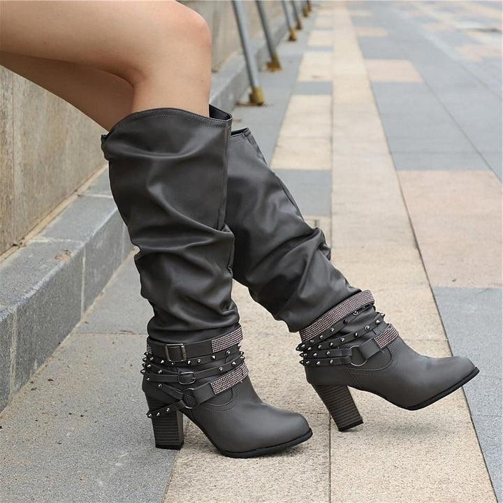 Slouchy Knee High Boots with Studded Ankle Straps Modeberg Bern