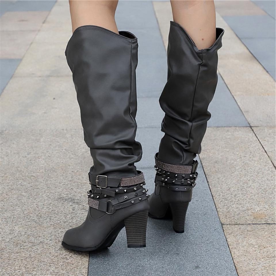 Slouchy Knee High Boots with Studded Ankle Straps Modeberg Bern