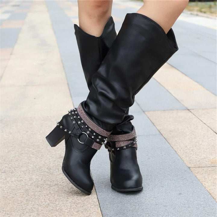Slouchy Knee High Boots with Studded Ankle Straps Modeberg Bern
