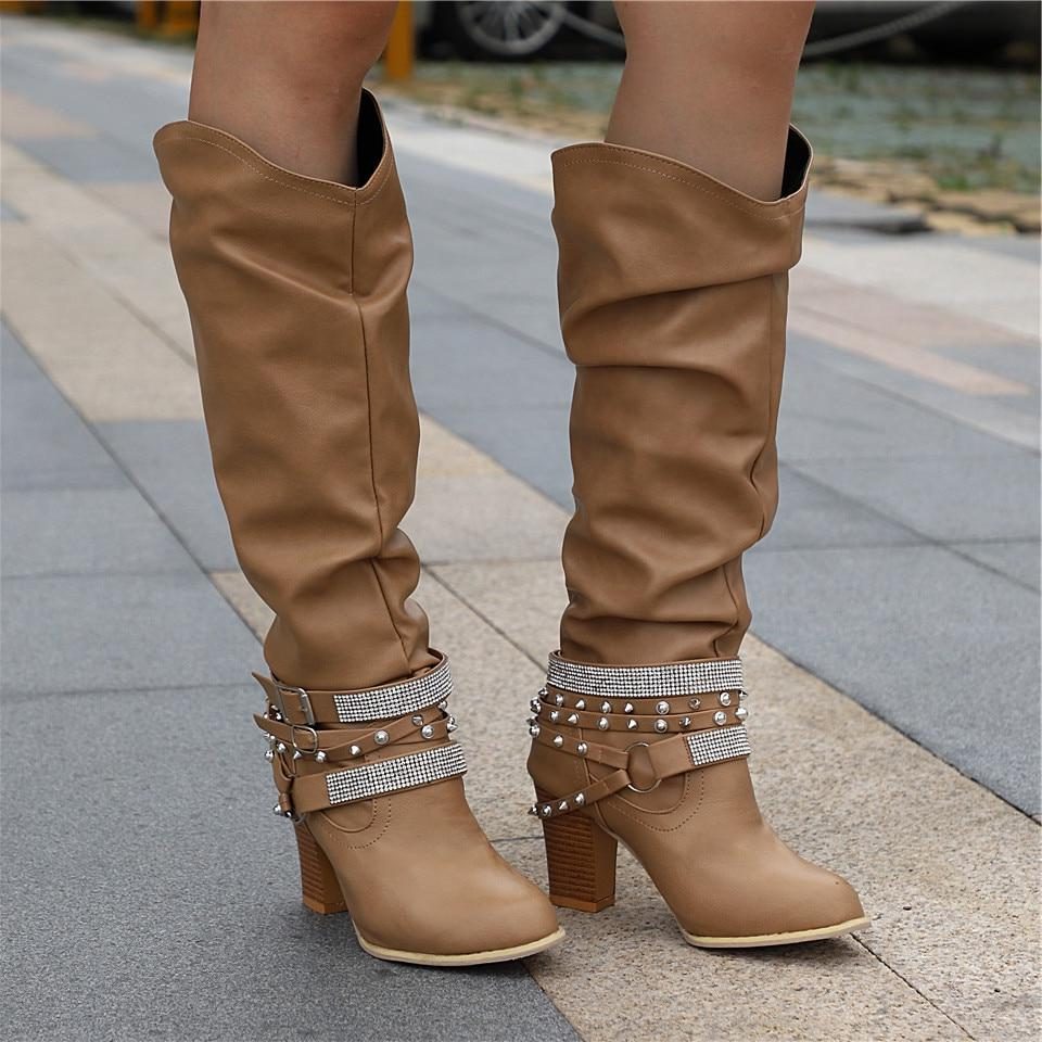 Slouchy Knee High Boots with Studded Ankle Straps Modeberg Bern